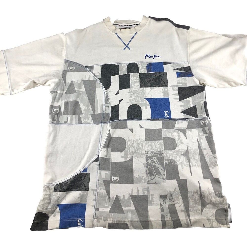 Phat Farm Shirt Mens Sz L White Y2K Graffiti Graphic Hip Hop Gangster Splatter